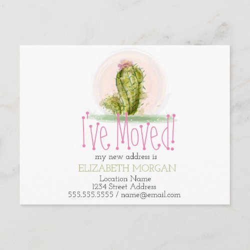Ive Moved Watercolor Cactus New Address Announcement Postcard