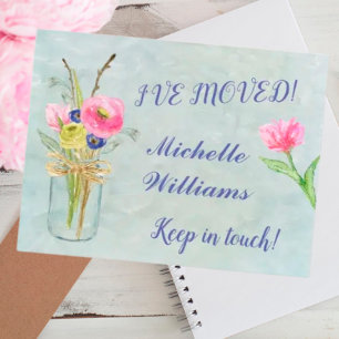 I've Moved Watercolor Floral Classic Move Announcement Postcard