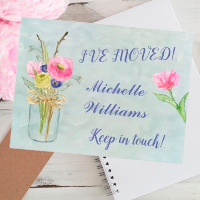 I've Moved Watercolor Floral Classic Move  Announcement Postcard (Creator Uploaded)
