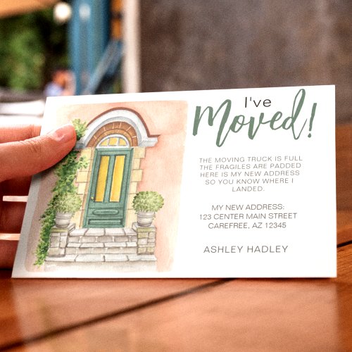 Ive Moved Watercolor Green Door Announcement