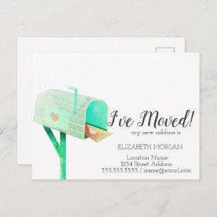I've Moved,Watercolor Green Mailbox New Address Announcement Postcard