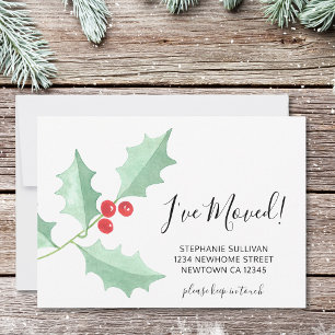 I've Moved Watercolor Holly Announcement Card
