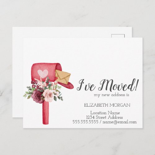 Ive MovedWatercolor Mailbox Flowers Announcement Postcard
