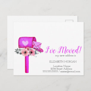 I've Moved,Watercolor Mailbox Heart Flowers Announcement Postcard