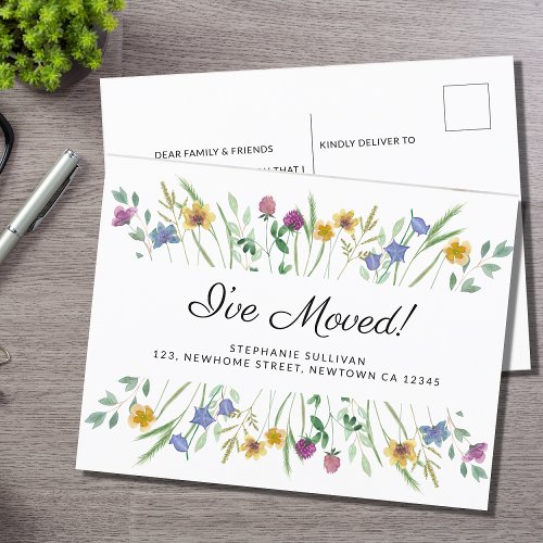 Ive Moved Watercolor Wildflower Moving Announceme Announcement Postcard
