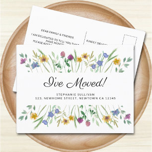 I've Moved Watercolor Wildflower Moving Announceme Announcement Postcard