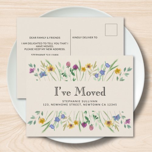 I've Moved Watercolor Wildflower Moving  Announcement Postcard