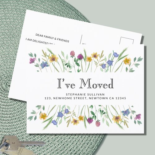 Ive Moved Watercolor Wildflower Moving Announcement Postcard