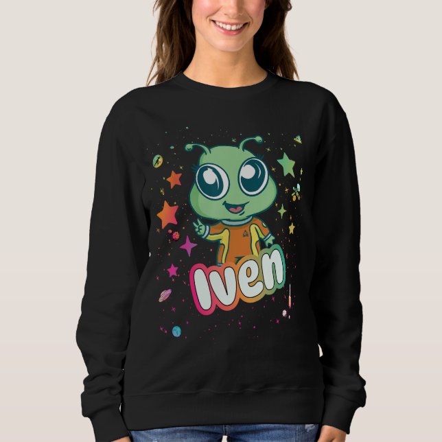 IVEN - Cute Boy Name with cute Alien Sweatshirt (Front)