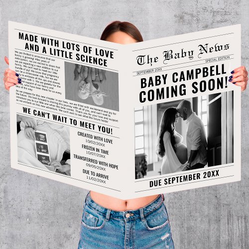 IVF Pregnancy Announcement Newspaper Coming Soon Card