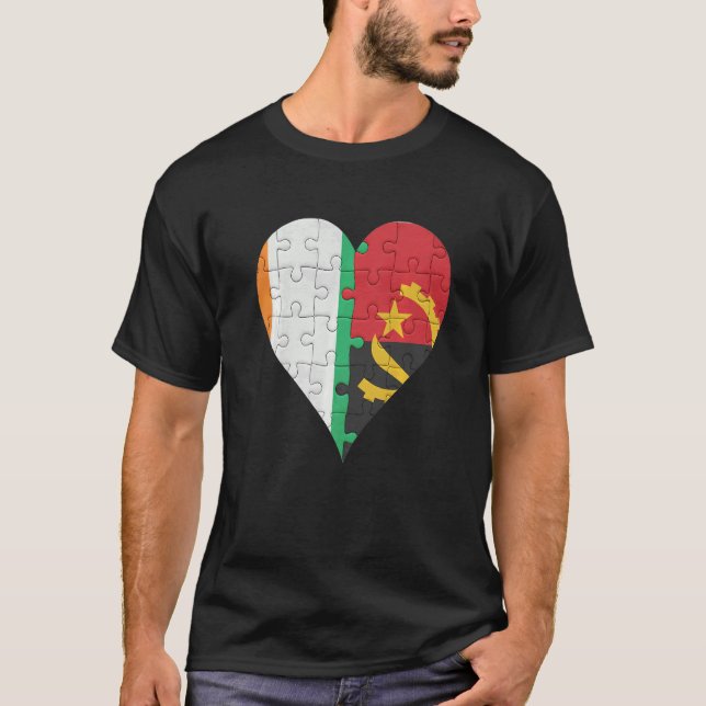 Ivorian Angolan Flag Heart T-Shirt (Front)