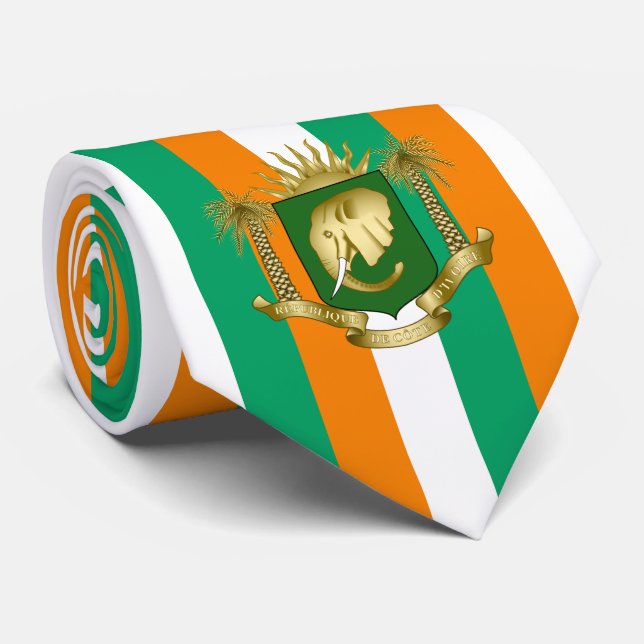 Ivorian Flag & Coat of Arms, Flag of Côte d'Ivoire Neck Tie (Rolled)