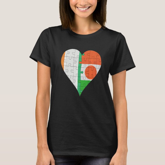 Ivorian Nigerien Flag Heart T-Shirt (Front)