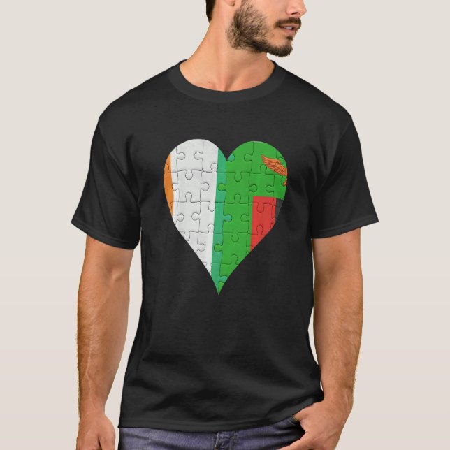 Ivorian Zambian Flag Heart T-Shirt (Front)