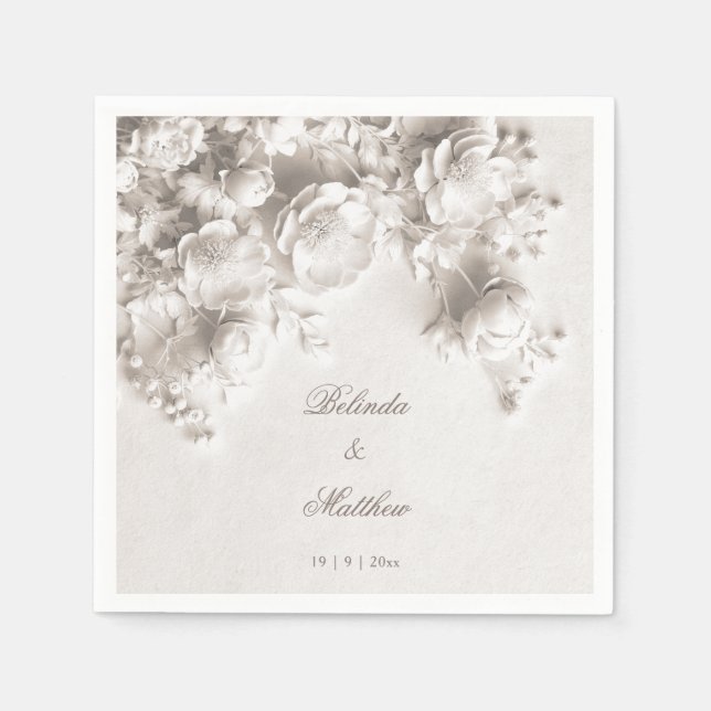 Ivory 3D Floral Roses | Wedding Napkins (Front)