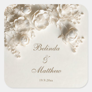 Ivory 3D Floral Roses | Wedding Square Sticker