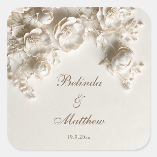 Ivory 3D Floral Roses | Wedding Square Sticker