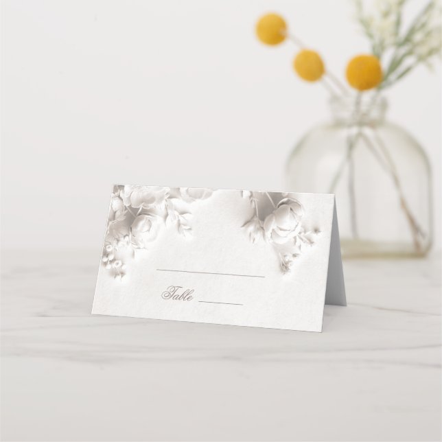 Ivory 3D Flowers Arched Wedding Place Card (Front)