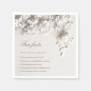 Ivory 3D Flowers Roses Fun Facts Wedding Napkins