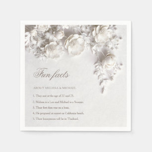 Ivory 3D Flowers Roses Fun Facts Wedding Napkins
