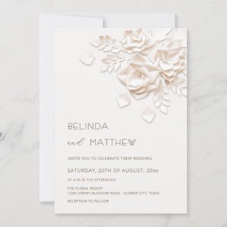 Ivory 3D Flowers Roses Minimalist Wedding  Invitat Invitation