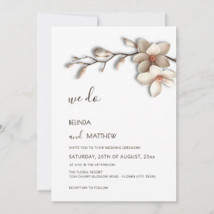 Ivory 3D Magnolia Flower Casual Wedding Invitation