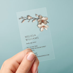 Ivory 3D Magnolia Flowers Clear Business Cards