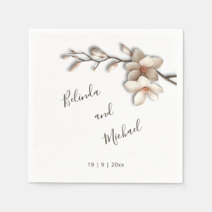 Ivory 3D Magnolia Flowers Wedding Napkins