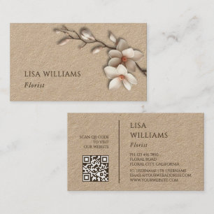 Ivory 3D Magnolia Rustic   QR Code Business Card