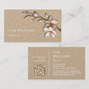 Ivory 3D Magnolia Rustic QR Code Business Card