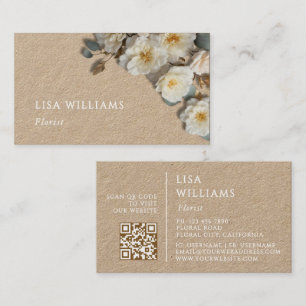 Ivory 3D Roses Rustic    QR Code Business Card