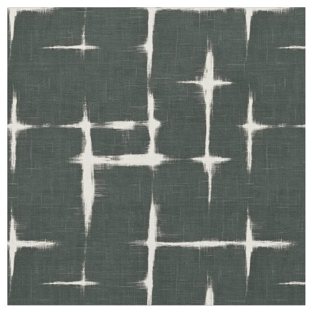 Ivory Abstract Paint on Forest Green Linen Fabric (Close Up)