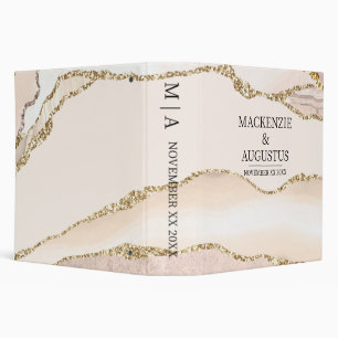 Ivory Agate & Gold Glitter Bride and Groom Wedding 3 Ring Binder