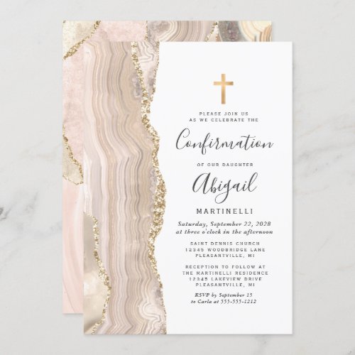  Ivory Agate Gold Glitter Confirmation Invitation