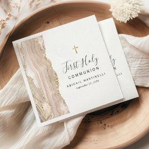Ivory Agate Gold Glitter First Holy Communion Napkins