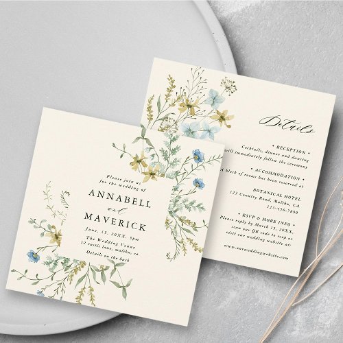 Ivory All In One Delicate Wildflower Boho Wedding Invitation