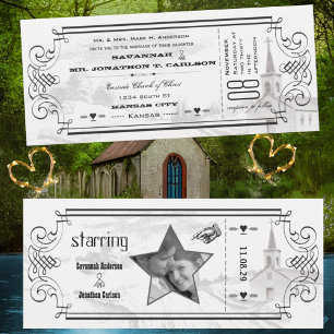 Ivory and Black Chapel Ticket Wedding Invitations