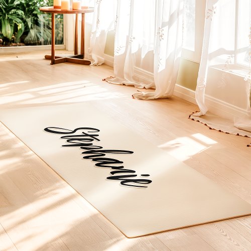 Ivory And Black Custom Name Simple Yoga Mat