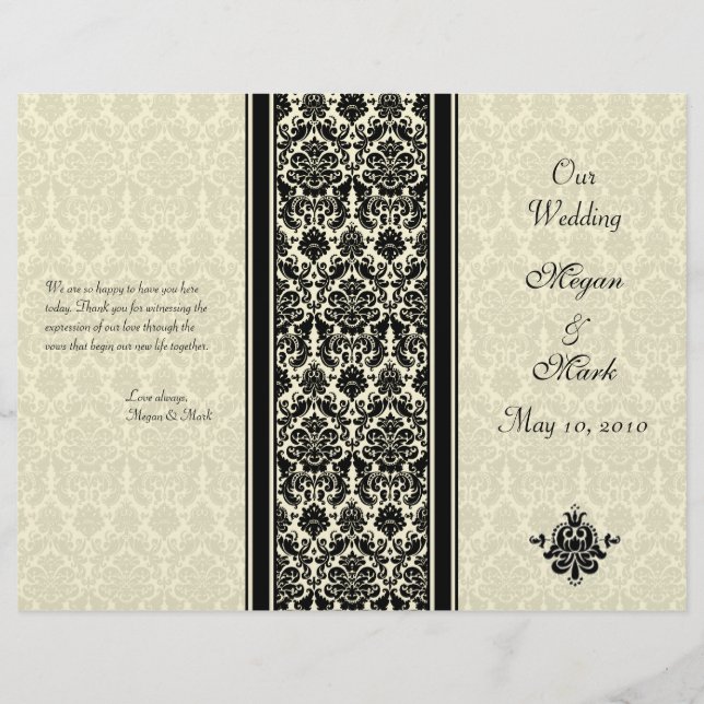 Ivory and Black Damask Wedding Program (Front)
