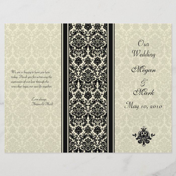 Ivory and Black Damask Wedding Program Full Color Flyer