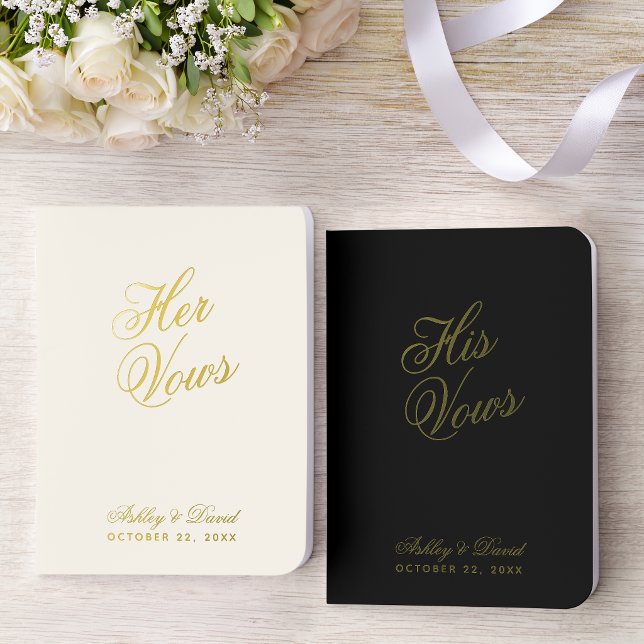 Ivory and Black Elegant Calligraphy Script Wedding Foil Vow Books (Creator Uploaded)