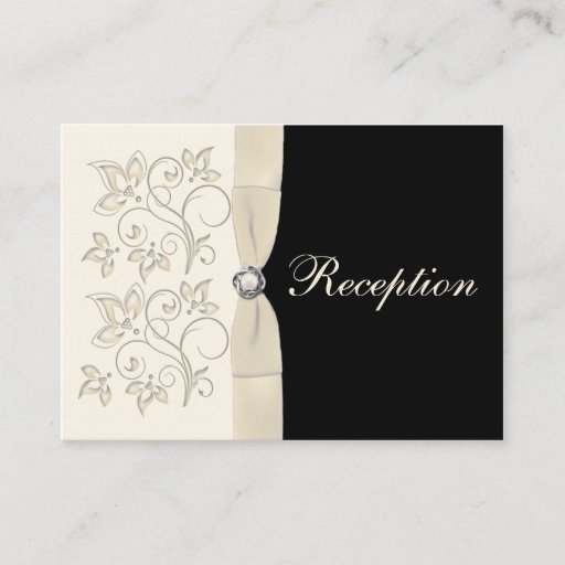 Customizable Ivory and Black Floral Enclosure Card Business Cards