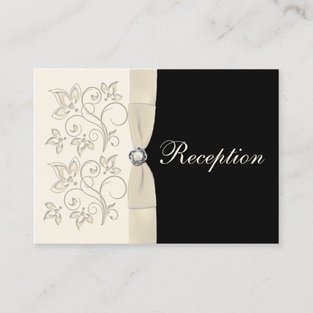 Ivory and Black Floral Enclosure Card (Front)
