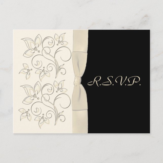 Ivory and Black Floral RSVP Postcard Alternate (Front)