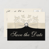Ivory and Black Floral Save the Date Postcard (Front/Back)