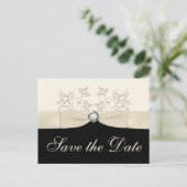 Ivory and Black Floral Save the Date Postcard (Standing Front)