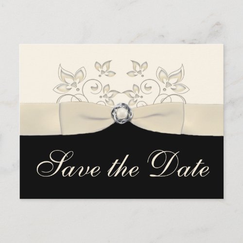 Ivory and Black Floral Save the Date Postcard