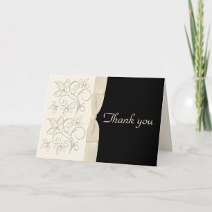 Ivory and Black Floral Thank You Card
