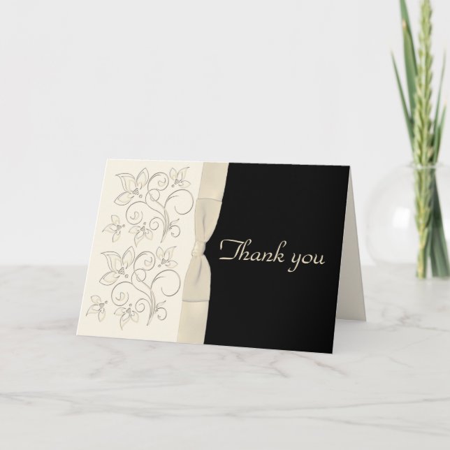 Ivory and Black Floral Thank You Card (Front)