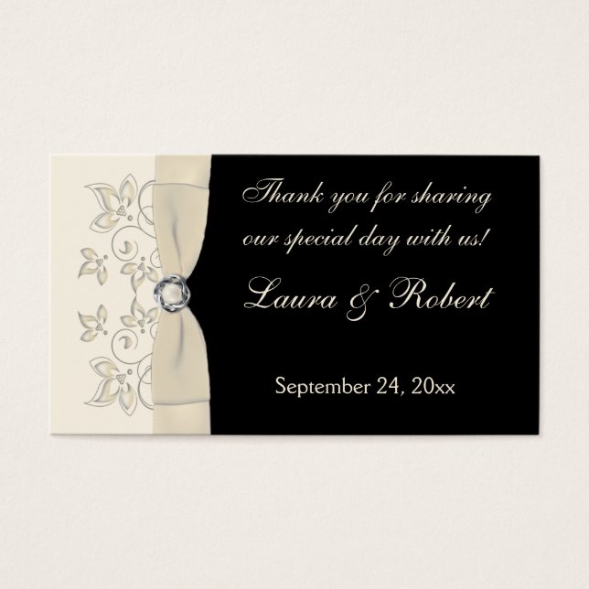 Ivory and Black Floral Wedding Favor Tag (Front)
